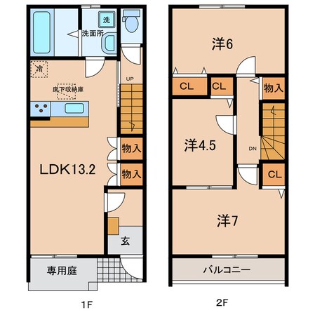 一色本町 徒歩4分 1-2階の物件間取画像